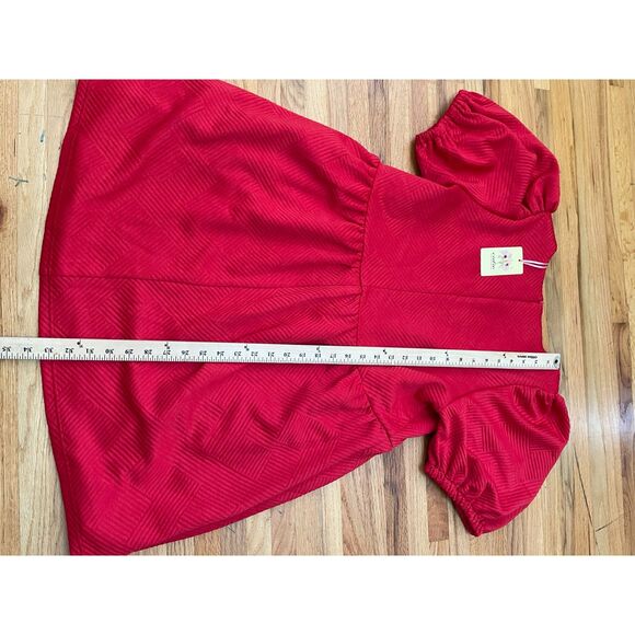 Entro Women's Dress Shift Square Neck Stretch Textured Short Puff Sleeve L Red - Picture 4 of 9